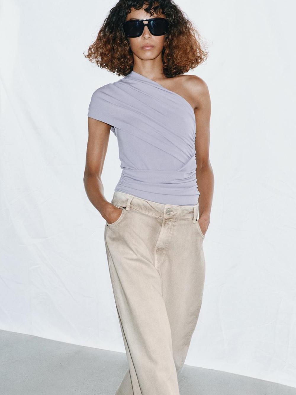 Zara Lavender Purple One-Shoulder Bodysuit size small